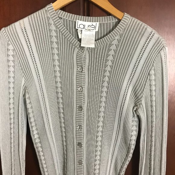 Laurel by Escada Gray Cardigan Sweater Long Sleeve Size 34 Made in Italy - Picture 3 of 5